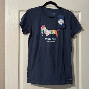 New Life is Good Dachshund leash navy tee